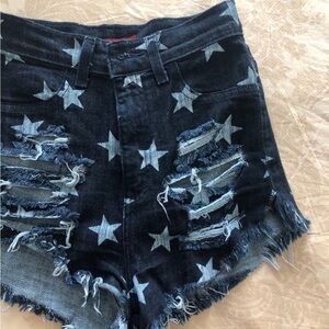 Ripped Shorts with Star Print